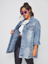 Charger l&#39;image dans la galerie, Love God. Store Plus Size Denim Jackets Plus Flap Pocket Ripped Washed Denim Jacket price
