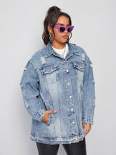 Charger l&#39;image dans la galerie, Love God. Store Plus Size Denim Jackets Plus Flap Pocket Ripped Washed Denim Jacket price
