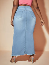 Charger l&#39;image dans la galerie, Love God. Store Plus Size Denim Skirts SXY Plus High Waist Ripped Raw Hem Split Hem Denim Skirt price
