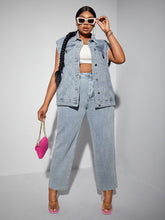 Load image into Gallery viewer, Love God. Store Plus Size Denim Two-piece Outfits SXY Plus Button Front Denim Jacket Jeans price
