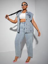 Load image into Gallery viewer, Love God. Store Plus Size Denim Two-piece Outfits SXY Plus Button Front Denim Jacket Jeans price
