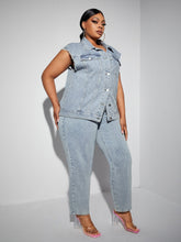 Load image into Gallery viewer, Love God. Store Plus Size Denim Two-piece Outfits SXY Plus Button Front Denim Jacket Jeans price
