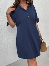 Charger l&#39;image dans la galerie, Love God. Store Plus Size Dresses Navy Blue / 0XL Plus Knot Cuff Quarter Button Shirt Dress price
