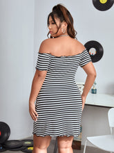 Charger l&#39;image dans la galerie, Love God. Store Plus Size Dresses Plus Striped Off Shoulder Lettuce Trim Dress price
