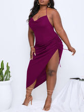 Charger l&#39;image dans la galerie, Love God. Store Plus Size Dresses Purple / 0XL Large SXY Tie Backless Draped Drawstring Asymmetrical Hem Halter Dress price
