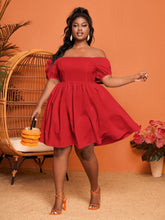 Cargar imagen en el visor de la galería, Love God. Store Plus Size Dresses Red / 2XL Plus Off Shoulder Puff Sleeve Dress price
