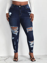 Load image into Gallery viewer, Love God. Store Plus Size Jeans Dark Wash / 0XL Plus Bleach Wash Ripped Frayed Skinny Jeans price
