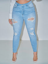 Load image into Gallery viewer, Love God. Store Plus Size Jeans Light Wash / 0XL SXY Plus Curvy High Waist Ripped Skinny Jeans price
