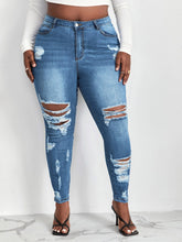 Load image into Gallery viewer, Love God. Store Plus Size Jeans Medium Wash / 0XL Plus Bleach Wash Ripped Frayed Skinny Jeans price
