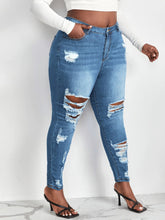 Load image into Gallery viewer, Love God. Store Plus Size Jeans Plus Bleach Wash Ripped Frayed Skinny Jeans price
