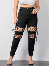 Cargar imagen en el visor de la galería, Love God. Store Plus Size Jeans Plus High Waist Eyelet Lace Up Knot Cut out Skinny Jeans price
