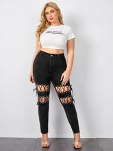 Cargar imagen en el visor de la galería, Love God. Store Plus Size Jeans Plus High Waist Eyelet Lace Up Knot Cut out Skinny Jeans price
