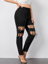 Cargar imagen en el visor de la galería, Love God. Store Plus Size Jeans Plus High Waist Eyelet Lace Up Knot Cut out Skinny Jeans price
