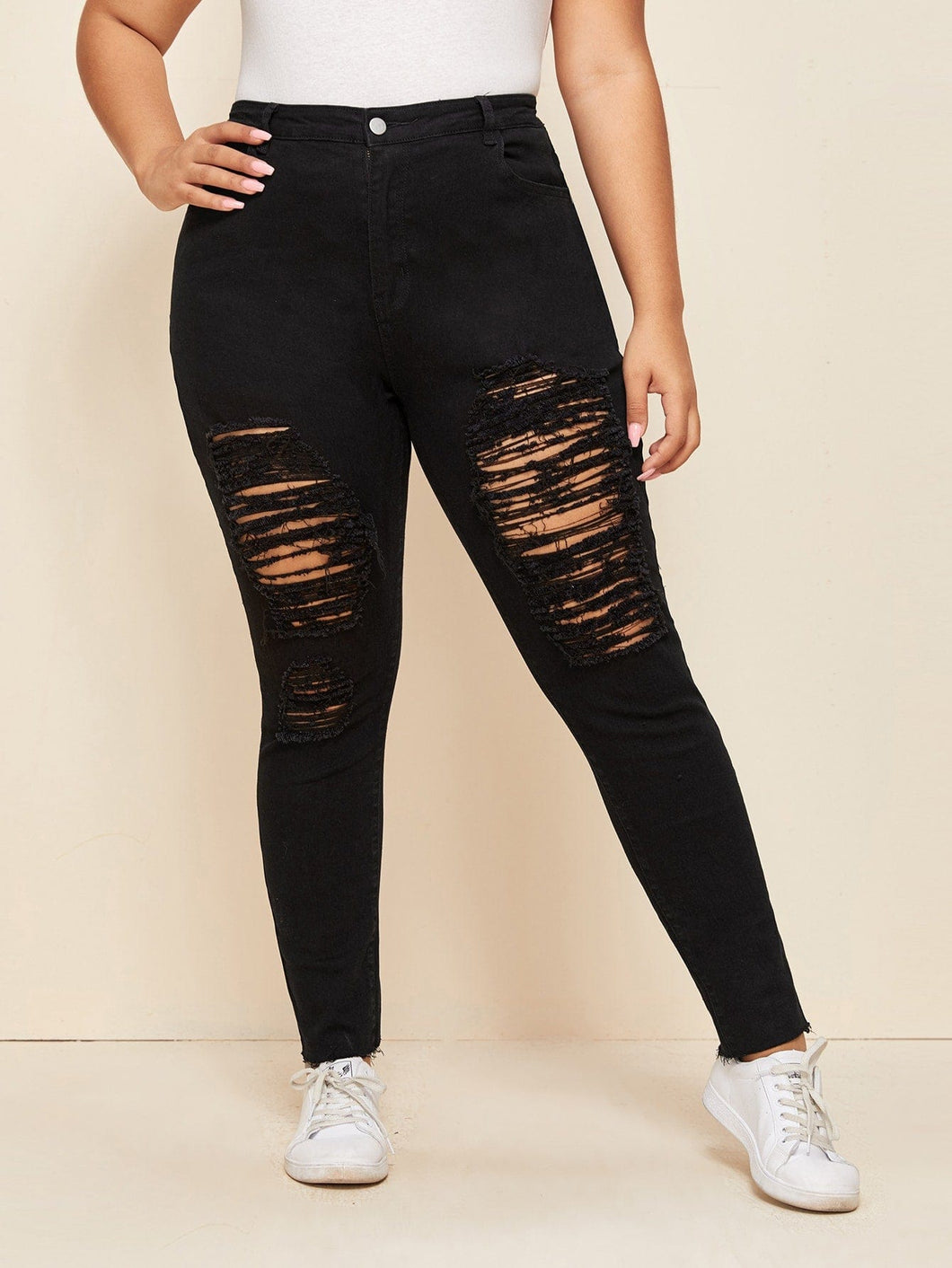 Love God. Store Plus Size Jeans SXY Plus Ladder Distressed Raw Hem Skinny Jeans price