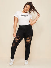 Cargar imagen en el visor de la galería, Love God. Store Plus Size Jeans SXY Plus Ladder Distressed Raw Hem Skinny Jeans price
