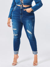 Lade das Bild in den Galerie-Viewer, Love God. Store Plus Size Jeans SXY Plus Slant Pocket Ripped Skinny Jeans price
