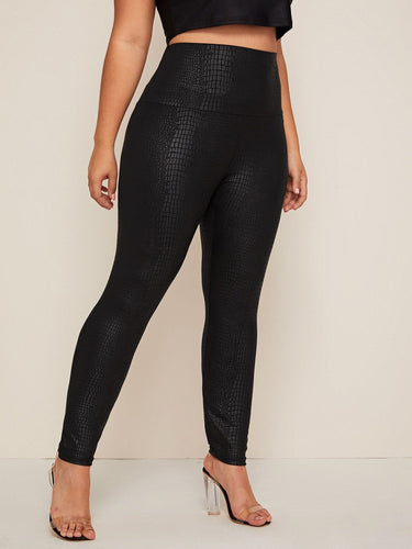 Love God. Store Plus Size Leggings Black / 0XL Large Wide Waistband Crocodile Embossed Leggings price