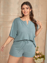 Charger l&#39;image dans la galerie, Love God. Store Plus Size Pajama Sets Cadet Blue / 0XL Plus Notch Neck Drop Shoulder Waffle Knit PJ Set price
