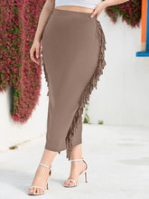 Charger l&#39;image dans la galerie, Love God. Store Plus Size Skirts Khaki / 0XL Large Solid Fringe Trim Pencil Skirt price
