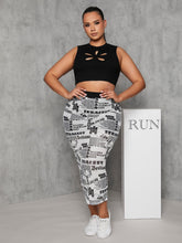 Charger l&#39;image dans la galerie, Love God. Store Plus Size Skirts Large High Waist Newspaper Print Mesh Skirt price
