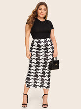 Charger l&#39;image dans la galerie, Love God. Store Plus Size Skirts Plus Split Side Houndstooth Bodycon Skirt price
