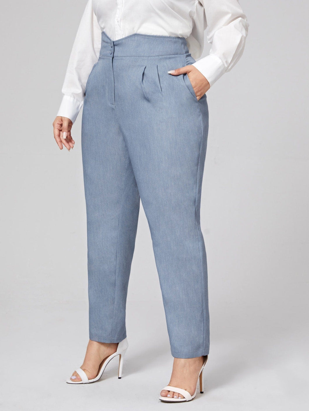 Love God. Store Plus Size Suit Pants Dusty Blue / 0XL Plus Fold Pleated Solid Pants price