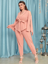 Charger l&#39;image dans la galerie, Love God. Store Plus Size Suit Sets Plus Split Sleeve Belted Blazer Pants Suit Set price
