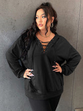 Charger l&#39;image dans la galerie, Love God. Store Plus Size Sweatshirts Black / 0XL Plus Grommet Lace Up Drop Shoulder Kangaroo Pocket Hoodie price
