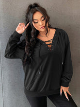 Charger l&#39;image dans la galerie, Love God. Store Plus Size Sweatshirts Plus Grommet Lace Up Drop Shoulder Kangaroo Pocket Hoodie price
