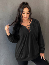 Charger l&#39;image dans la galerie, Love God. Store Plus Size Sweatshirts Plus Grommet Lace Up Drop Shoulder Kangaroo Pocket Hoodie price
