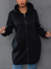 Lade das Bild in den Galerie-Viewer, Love God. Store Plus Size Sweatshirts Plus Kangaroo Pocket Drawstring O ring Zip up Longline Hoodie price
