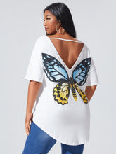 Charger l&#39;image dans la galerie, Love God. Store Plus Size T-shirts Plus Drop Shoulder Butterfly Print Cutout Back Tee price
