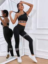 Charger l&#39;image dans la galerie, Love God. Store Women Active Sets Cut Out Contrast Letter Tape One Shoulder Sports Set price
