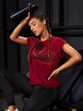 Charger l&#39;image dans la galerie, Love God. Store Women Active Tops Burgundy / S Contrast Mesh Drawstring Sports Tee price
