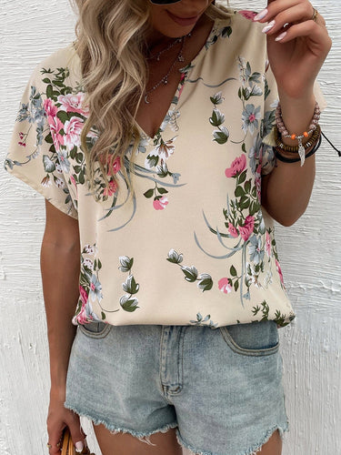 Love God. Store Women Blouses Apricot / XS Floral Print Notched Neck Dolman Sleeve Blouse price