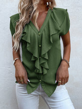 Charger l&#39;image dans la galerie, Love God. Store Women Blouses Army Green / S Solid Ruffle Trim Blouse price
