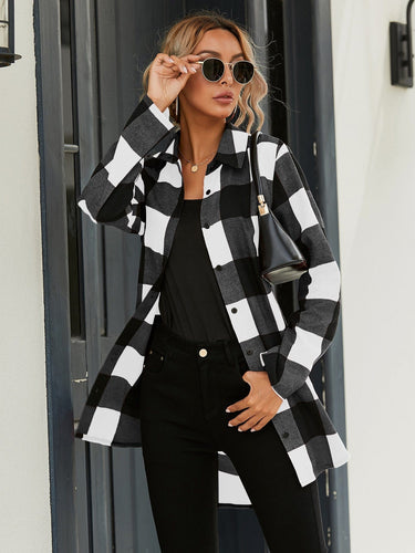 Love God. Store Women Blouses Black and White / S Gingham Print Button Front High Low Hem Blouse price