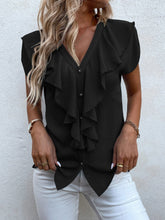 Charger l&#39;image dans la galerie, Love God. Store Women Blouses Black / M Solid Ruffle Trim Blouse price
