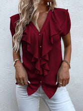 Charger l&#39;image dans la galerie, Love God. Store Women Blouses Burgundy / M Solid Ruffle Trim Blouse price
