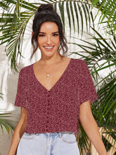 Charger l&#39;image dans la galerie, Love God. Store Women Blouses Burgundy / S Speckled Print Button Loop Top price
