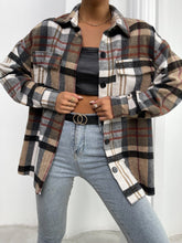 Charger l&#39;image dans la galerie, Love God. Store Women Blouses Flap Pocket Drop Shoulder Plaid Shirt price
