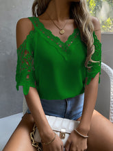 Charger l&#39;image dans la galerie, Love God. Store Women Blouses Green / XS Cold Shoulder Guipure Lace Blouse price
