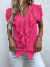 Charger l&#39;image dans la galerie, Love God. Store Women Blouses Hot Pink / S Solid Ruffle Trim Blouse price
