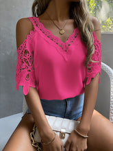 Charger l&#39;image dans la galerie, Love God. Store Women Blouses Hot Pink / XS Cold Shoulder Guipure Lace Blouse price
