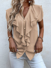 Charger l&#39;image dans la galerie, Love God. Store Women Blouses Khaki / S Solid Ruffle Trim Blouse price
