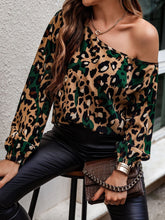 Charger l&#39;image dans la galerie, Love God. Store Women Blouses Leopard Print Asymmetrical Neck Drop Shoulder Blouse price
