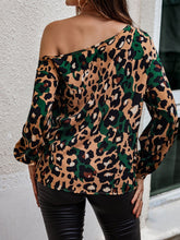 Charger l&#39;image dans la galerie, Love God. Store Women Blouses Leopard Print Asymmetrical Neck Drop Shoulder Blouse price
