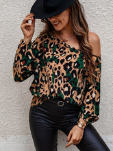 Charger l&#39;image dans la galerie, Love God. Store Women Blouses Leopard Print Asymmetrical Neck Drop Shoulder Blouse price
