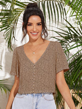 Charger l&#39;image dans la galerie, Love God. Store Women Blouses Mocha Brown / S Speckled Print Button Loop Top price
