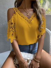 Charger l&#39;image dans la galerie, Love God. Store Women Blouses Mustard Yellow / XS Cold Shoulder Guipure Lace Blouse price
